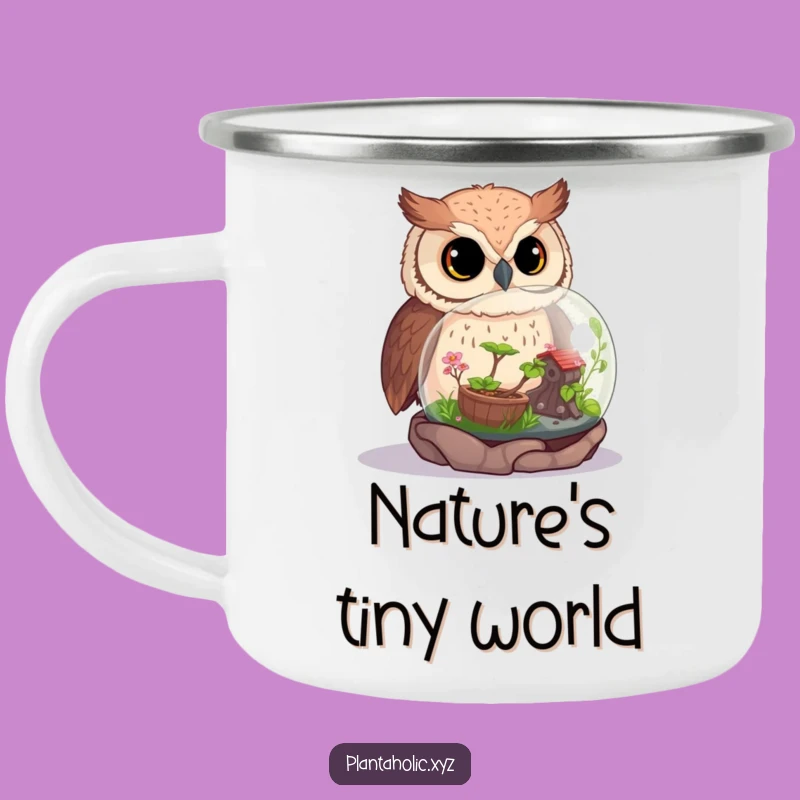 Funny Curious Owl Terrarium Camping Mug - Rugged Gift for Outdoor Nature Lovers