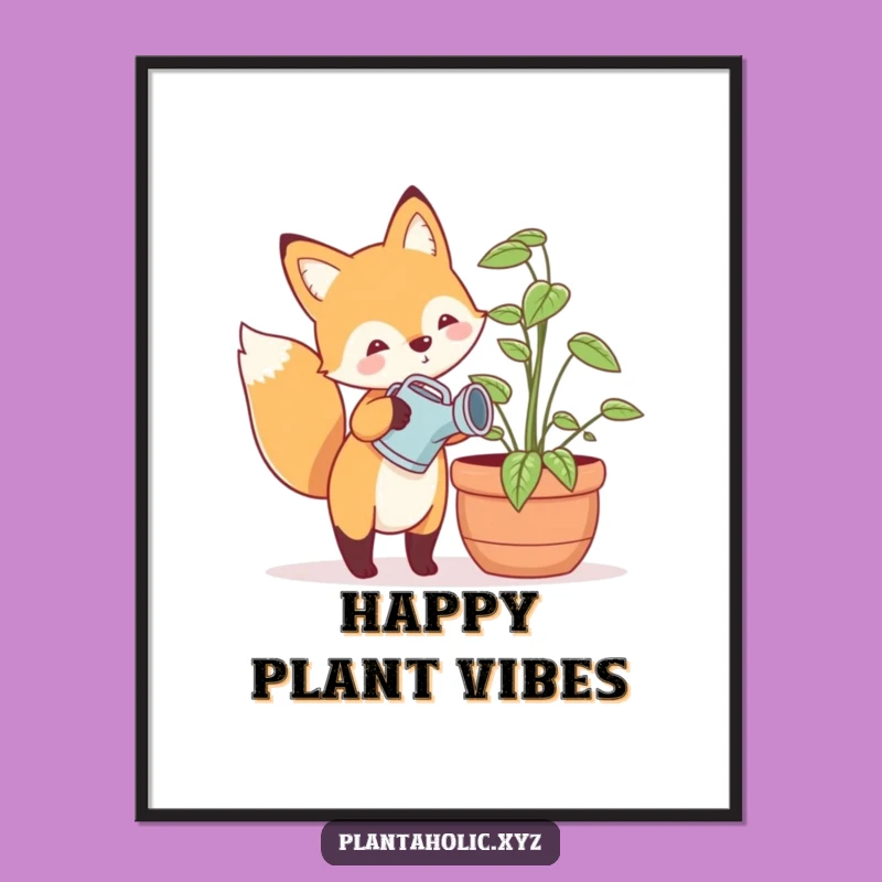 Funny Fox Plant Care Digital Art - Instant Garden Whimsy Download