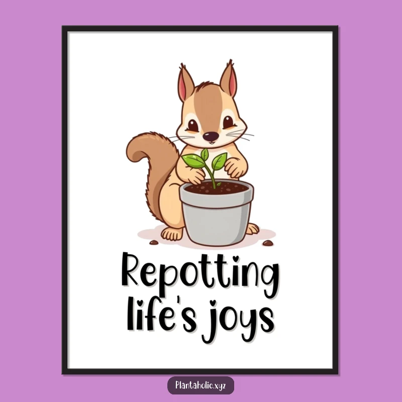 Funny Squirrel Repotting Digital Art - Instant Garden Whimsy Download