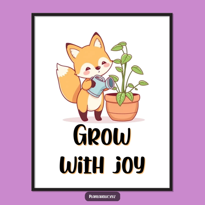 Funny Fox Plant Care Poster - Whimsical Garden Art Print