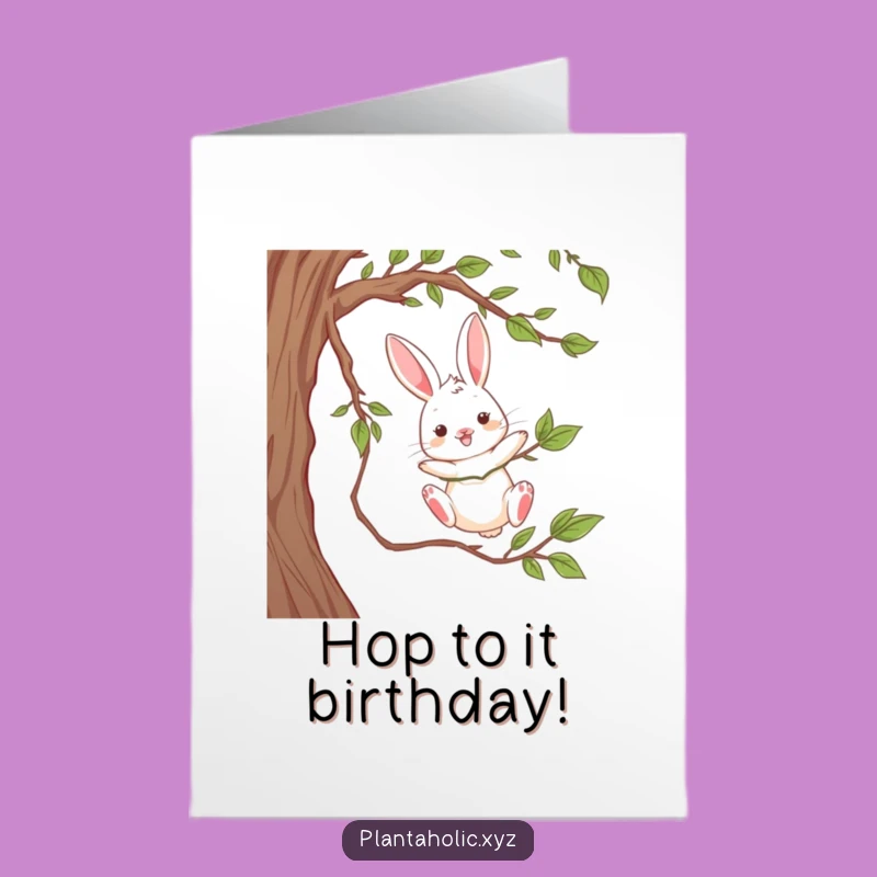 Free Printable Birthday Card: Playful Rabbit Dangling, Fun DIY Downloadable Gift