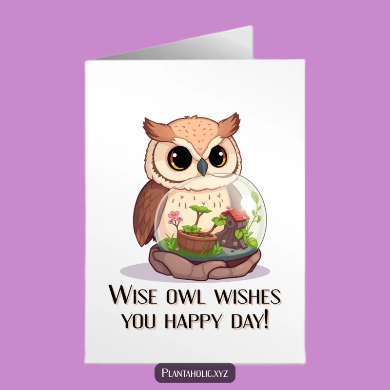 Free Printable Birthday Card: Funny Curious Owl & Terrarium Downloadable Gift