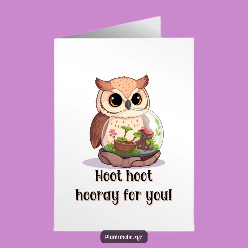 Free Printable Congrats Card: Amused Owl & Terrarium Downloadable Gift